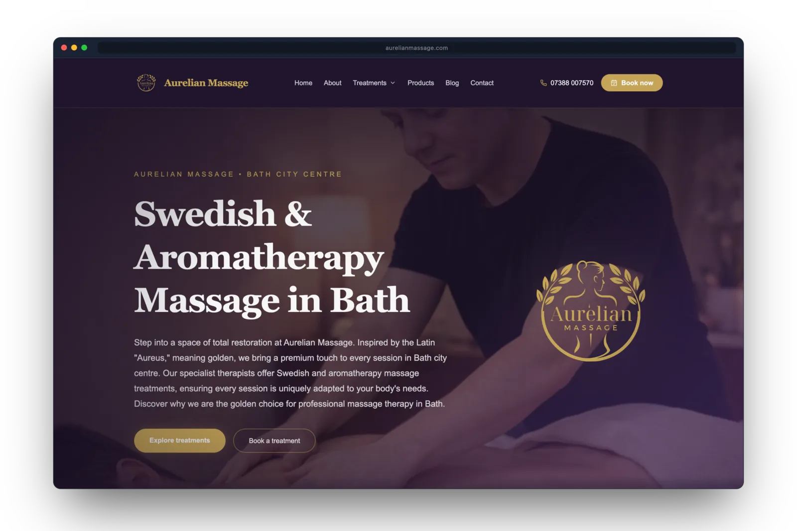 Aurelian Massage — massage therapy website with online booking for Bath