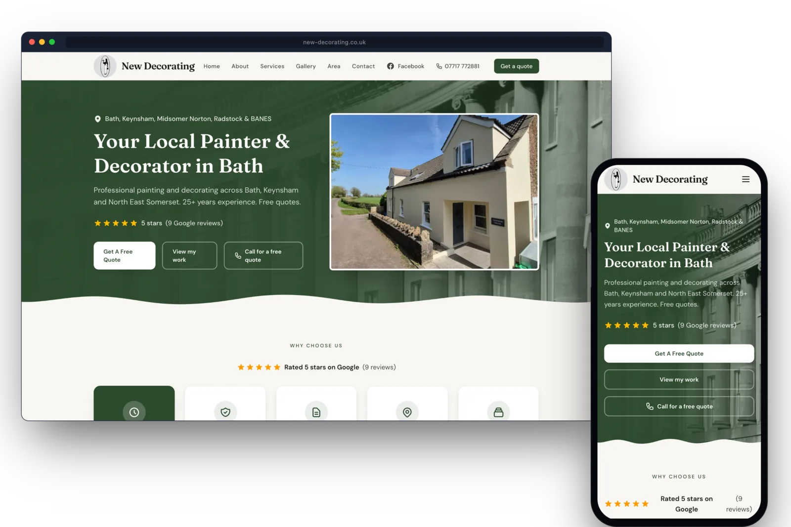 Painter & Decorator Website Design in Bath, Keynsham, Midsomer Norton, Radstock & BANES — New Decorating case study